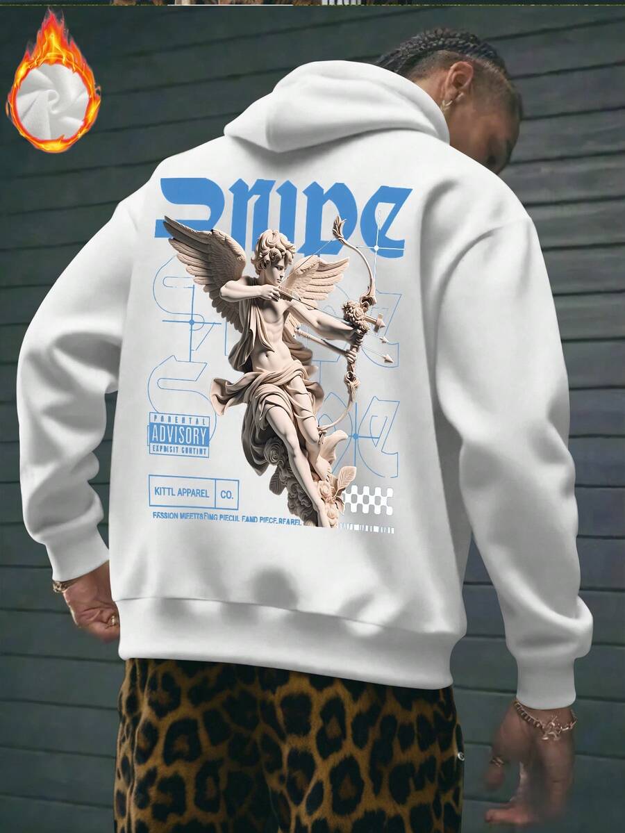 Mens Heavy-Duty -Like Hooded Sweatshirt With Cupid & Bow & Arrow Back Print - Greek/Roman God Lettering (Apollo,Zeus) - Thick Winter Pullover Hoodie,Loose Fit Casual Sweater For Fall/Winter Warmth - Default - View 1