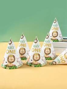 6 piezas Sombreros de papel con tema de animales de la jungla para fiesta de 1er cumpleaños, sombreros decorativos para fiesta de cumpleaños, accesorios para fotos de cumpleaños de 1 año, decoraciones de fiesta, accesorios de fiesta de cumpleaños, recuerdos de fiesta, regalos de cumpleaños, manualidades DIY - animal de la selva de 1 año - Ver 7