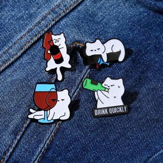 1pc Fashionable & Cute Cartoon Tipsy Mischievous Cat Alloy Brooch, Unique Fashion Accessory