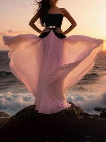 Women's Elegant Solid Color Long Party Dress - Pink - View 3