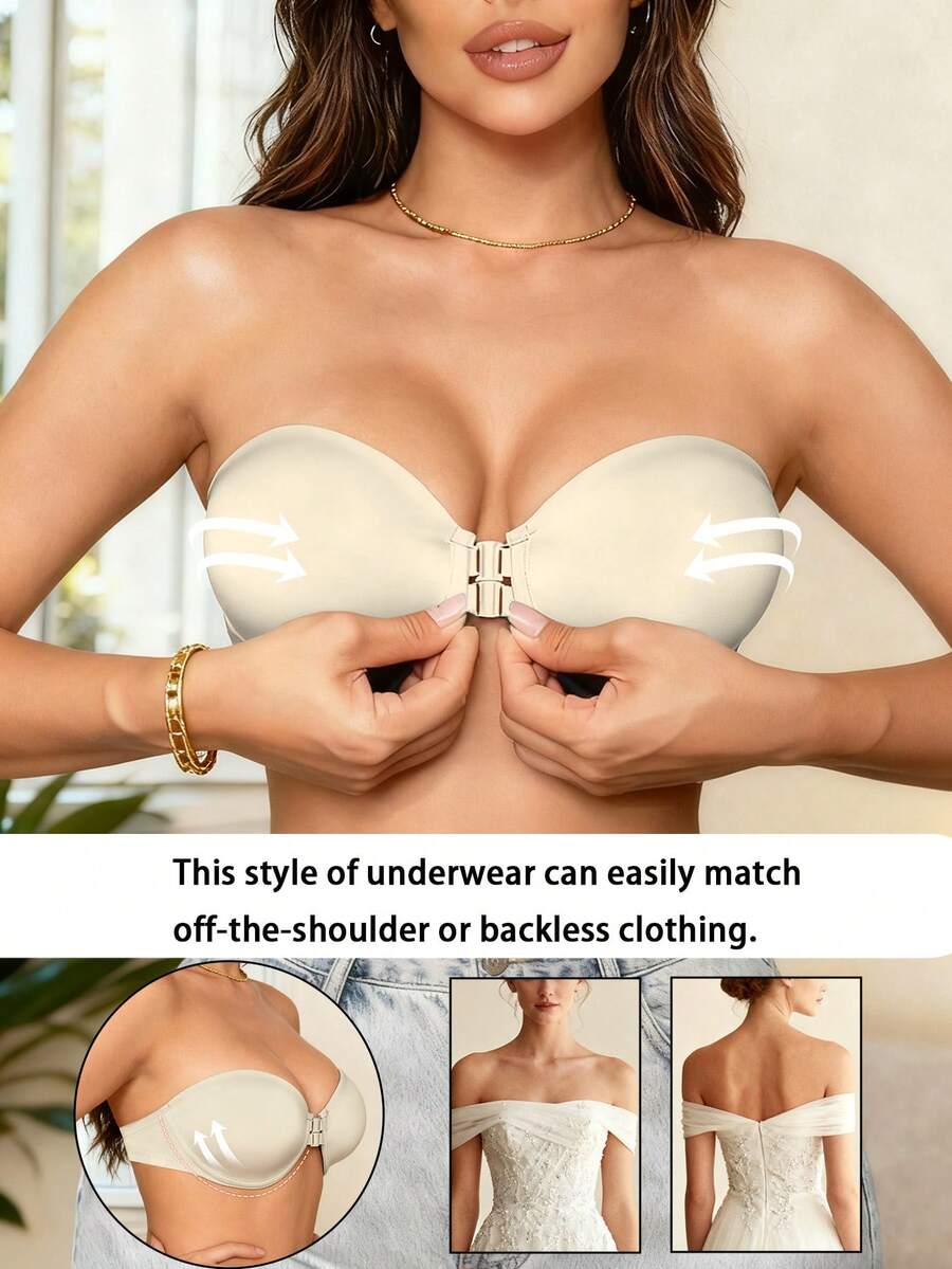 New Sexy Front Closure Strapless Wireless Bra, Seamless Half Cup Comfortable Invisible Bra For Women