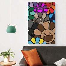 1pc Framed Takashi Murakami Artwork Smile Plants Flowers Poster Canvas Wall Art Painting Print For Contemporary Living Room, Bathroom, Bedroom, Hotel, Apartment, Villa, Gallery, B&B, Hallway, Studio, Nursery, Kids Room, Kindergarten, Nursery, Study, Classroom, Home Office Decoration Ready To Hang - trắng - Xem 3