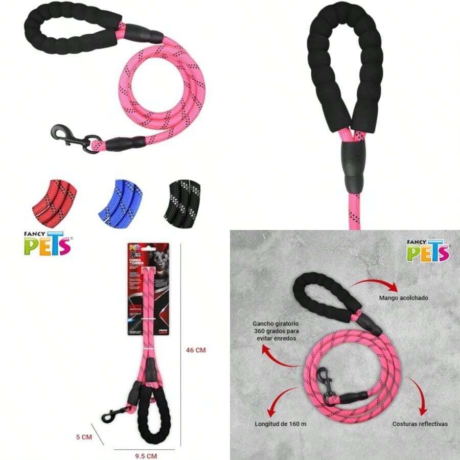 Fancy Pets Correa de Cuerda Color 1.60 Metros para Perros(Rosa) - Multicolor - Ver 1