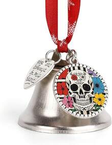 Adornos de campana de Navidad, esqueleto y flores, campanas de Navidad en blanco y negro, colgante de árbol de Navidad de plata vintage con dije rústico, regalos de de boda para decoración del - Campana del amor - Ver 9