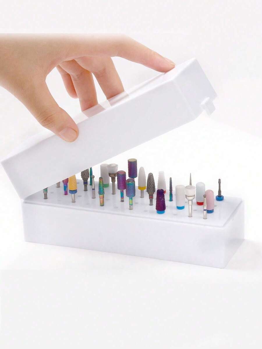 48holes Nail Drill Bits Storage Box Empty Clear Box Nail Drill Display Stand Manicure Accessoy Tools - White - View 1