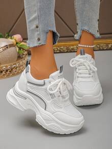 Comfortable Thick-Soled Platform Sneakers For Women - White - View 5