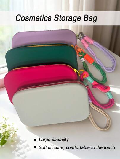 INS Style Cute Silicone Cosmetic Bag, Multi-Functional Storage Pouch, Phone & Coin Purse, Makeup Brush Holder, Portable Carry Pouch, Zipper Bag, Organizer Bag, Lipstick Case,Pouch,Makeup Pouch,Travel Essential