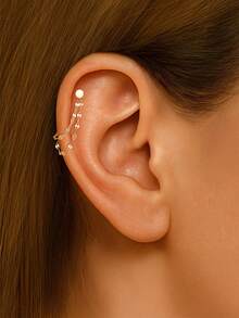 1件925纯银经典几何元素链条耳钉配饰，精美首饰，适合女性日常、派对、周年纪念佩戴