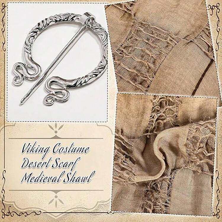 Dune Desert Hooded Scarf, Medieval Renaissance Hooded Scarf, Post-Apocalyptic Hooded Cloak With Viking Brooch, Women's Scarves, Headscarves, Shawls, Unisex. - 紫色 - 查看 3