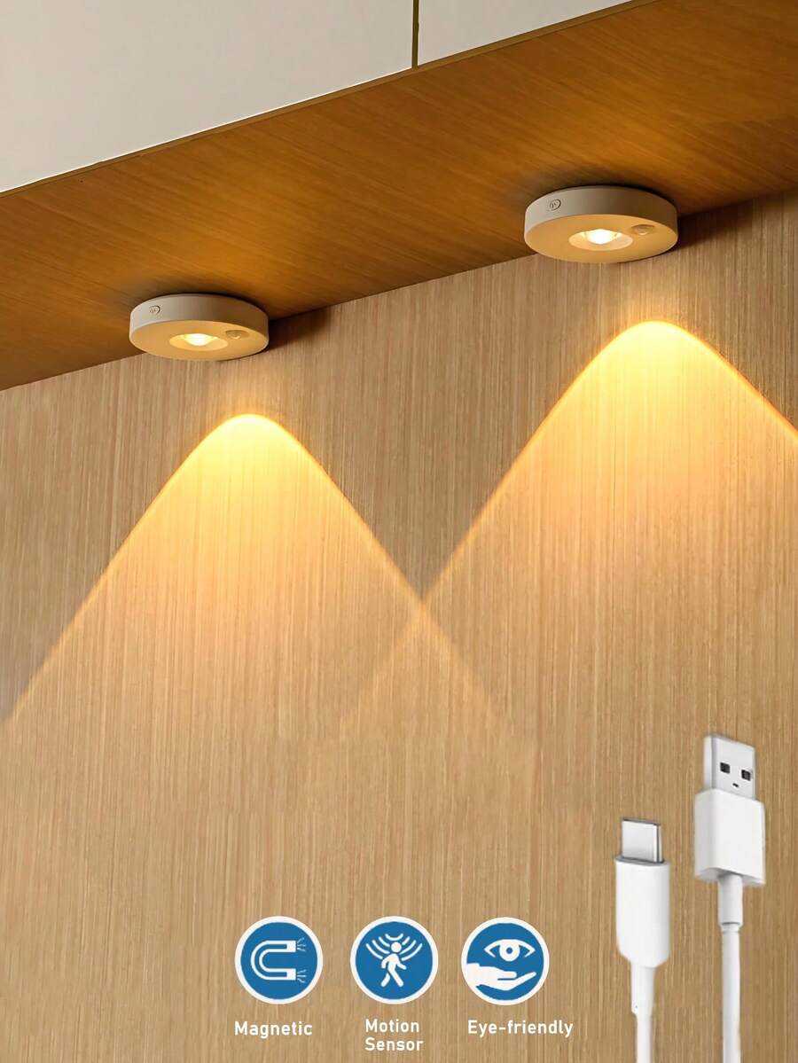 4 pezzi/2 pezzi/1 pezzo Luci a LED ricaricabili per mobile, Faretti a sensore di movimento ricaricabili USB con occhi di gatto, Lampade da parete a 3 colori regolabili, Faretti a LED ricaricabili, Luci notturne, Luci notturne a sensore di movimento, Luci per stanza a LED, Ricaricabili USB, Faretti a occhi di gatto, Dimmerabili a 3 colori, Installazione magnetica, Senza cablaggio o foratura necessari, Adatti per decorazione interna, stanza, cucina, scale, bagno, camera da letto