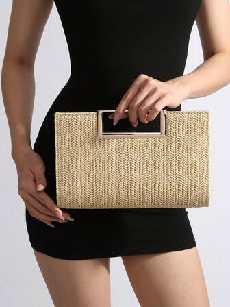 Fashionable Woven Handbag For Women, Versatile Shoulder Bag For Holiday, Beach, Business Commute, Casual, Minimalist, Beach, Vacation