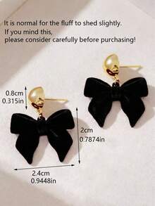 1 Pair Black Plush Bow Metal Earrings, Cute, Sweet, Gentle, Retro, Fashionable, Elegant Style, Suitable For Young Girls To Wear On New Year, Christmas, Daily Occasions And Festivals - Black - View 5
