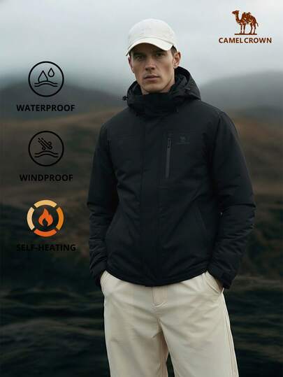 CAMEL CROWN Veste de ski imperméable pour hommes avec capuche, coupe-vent et chaude, convient pour la neige, la pluie et les activités de plein air