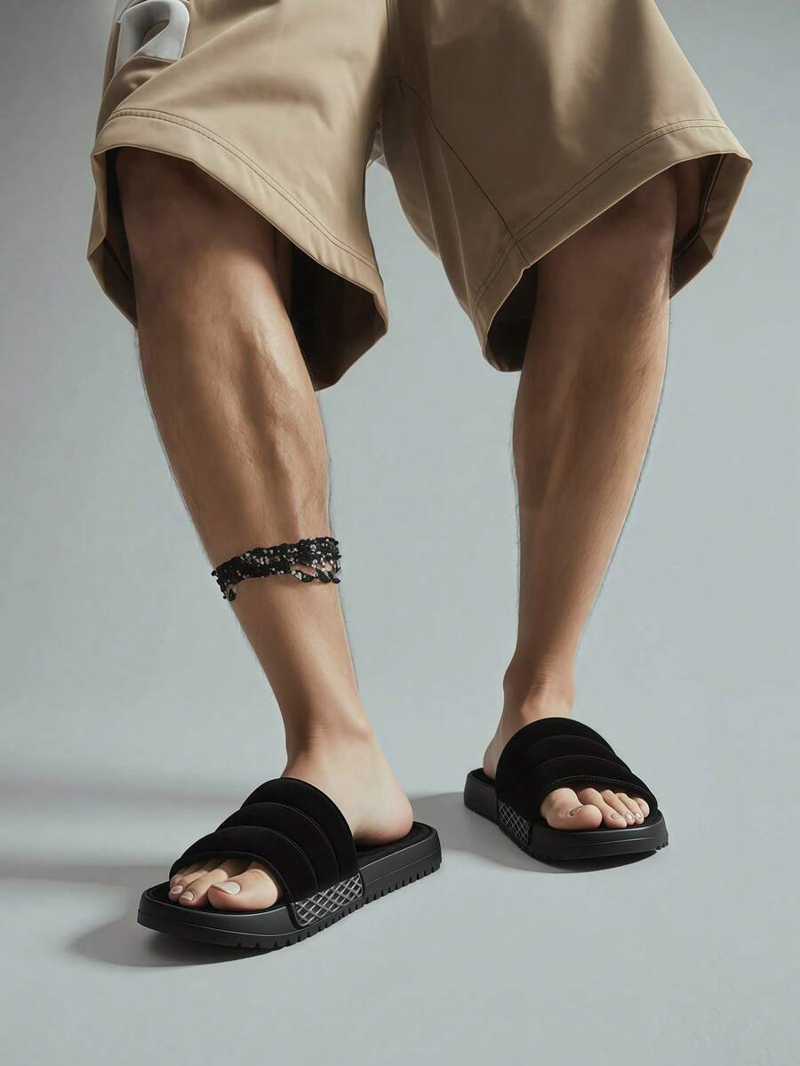 2025 Spring & Summer Men Plus Size Slippers, Non-Slip Soft Bottom Couple Slippers, Indoor Outdoor Casual Thick Sole Fashion Unisex Sandals, Comfortable EVA Plush Black Slippers