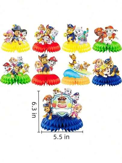  9pcs Paw Patrol Theme Decoration Set, Paw Patrol Honeycomb Decor, Honeycomb Desktop Decor, Birthday Party Table Decor, Party Table Center Decor, Birthday Holiday Party Decor, Honeycomb Decor, Paper Decor, Cute Cartoon Characters, Creative New Design, Paired Honeycomb Base Decor, Holiday Family Gathering Decor, Holiday Essential, Suitable For Decorating Various Party And Event Scenes (Any Style)