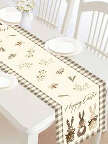 1 pieza Camino de mesa de Pascua feliz, de 180*35cm de poliéster con decoración de conejos y estampado a cuadros, decoración de fiesta de Pascua, decoración del hogar para Pascua, suministros para la búsqueda de huevos de Pascua, decoración de cocina, decoración de mesa, decoración de primavera, suministros para fiestas de primavera, regalo de Pascua - Multicolor - Ver 6