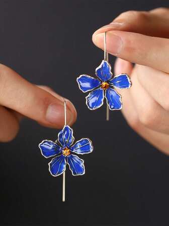 [Pendientes con colgante floral de esmalte cloisonné elegante] Adecuado para mujeres y familias, regalo ideal para fiestas, San Valentín y Navidad