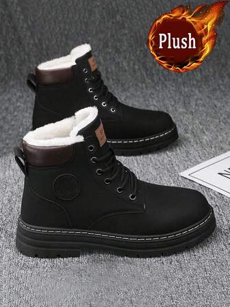 Men's High-Top Casual Suede Boots, Black Fluffy, Spring/Autumn, New Design,Fashion Match Hoodies