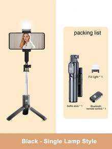 STICKMAG 74厘米/29.1英寸无线蓝牙自拍杆三脚架，带可调节3速LED自拍灯，360°不锈钢防抖三脚架自拍杆，可手持或桌面使用，兼容 16/15/14/13/12/11e/Max/Pro/Xs/Xr/X/Plus、Galaxy S25/S24/S23/S22 Ultra及其他安卓智能手机 - 彩色 - 查看 16