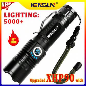KENSUN Metal Super Bright Long Range LED Flashlight Tactical Light Rechargeable Light Zoom Torch Camping Lantern Outdoor Waterproof Emergency Lighting
