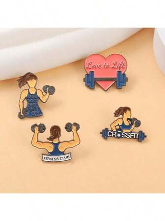 1 pieza Broche de barra de pesas de aleación, insignia de metal para pérdida de peso de mujer, accesorio deportivo motivacional para bufanda, sombrero, ropa, decoración de bolso