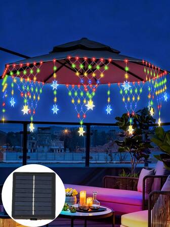 ไฟประดับ LED กลางแจ้ง 1 ชิ้น, ไฟตกแต่งสวนพลังงานแสงอาทิตย์ 8 โหมด, 100 LEDs, แสงวอร์ม, แสงสีสันสดใส, ดีไซน์ตาข่าย, เหมาะสำหรับระเบียง, สวน, ชายคา, ไฟสร้างบรรยากาศทางเดิน (500mAh)