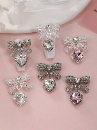 5 st. spetsrosett hjärthängen nagelberlocker, gjorda av legering, hjärtformade ädelstenshängen lämpliga för gör-det-själv nagelkonst hantverk nagelstenar nagelkonsttillbehör