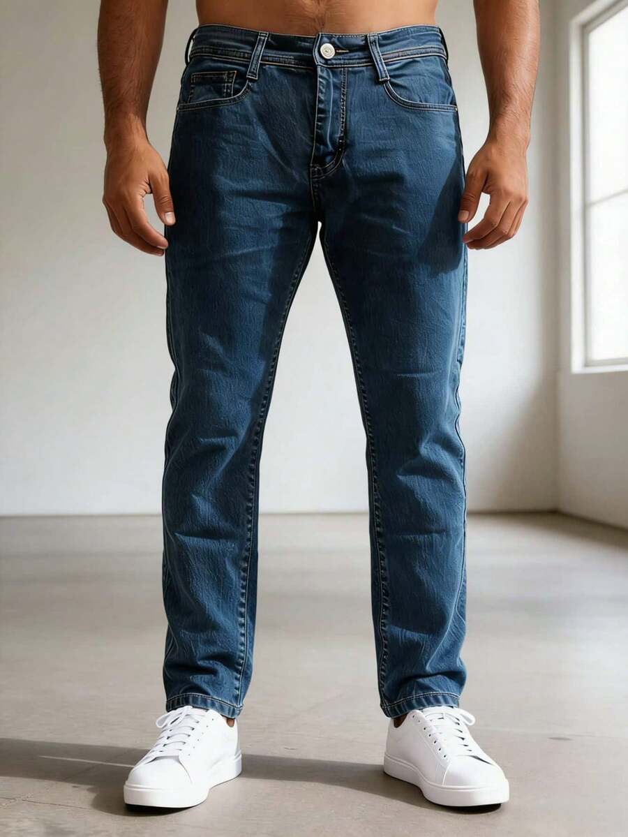 Nuevo 2025, Ropa masculina de alta calidad, azul puro, azul claro, azul oscuro, jeans de cintura media y recta, negocios diarios, viajes de ocio, primavera, otoño e invierno, conferencias, necesidades de ropa - Azul menta - Ver 1