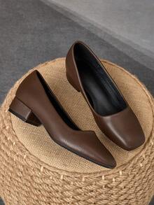 MonaNise Fashionable & Versatile Square Toe Low Heel Shoes - Brown - View 2