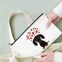 腊肠犬图案布艺化妆包 - 女士旅行洗漱化妆包 - 送给腊肠犬爱好者的礼物 - 情人节主题腊肠犬妈妈礼物，DIY手工，串珠收纳，串珠和珠宝制作