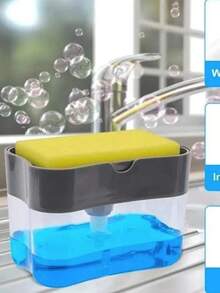 Dispensador de Jabón Cocina con Soporte de Esponja 2 en 1,Dispensador Jabon Trastes 385ML,Despachador de Jabon Liquido para Cocinas,Baño y Fregadero,Porta Jabon Cocina,Manejo con Una Mano - Multicolor - Ver 8