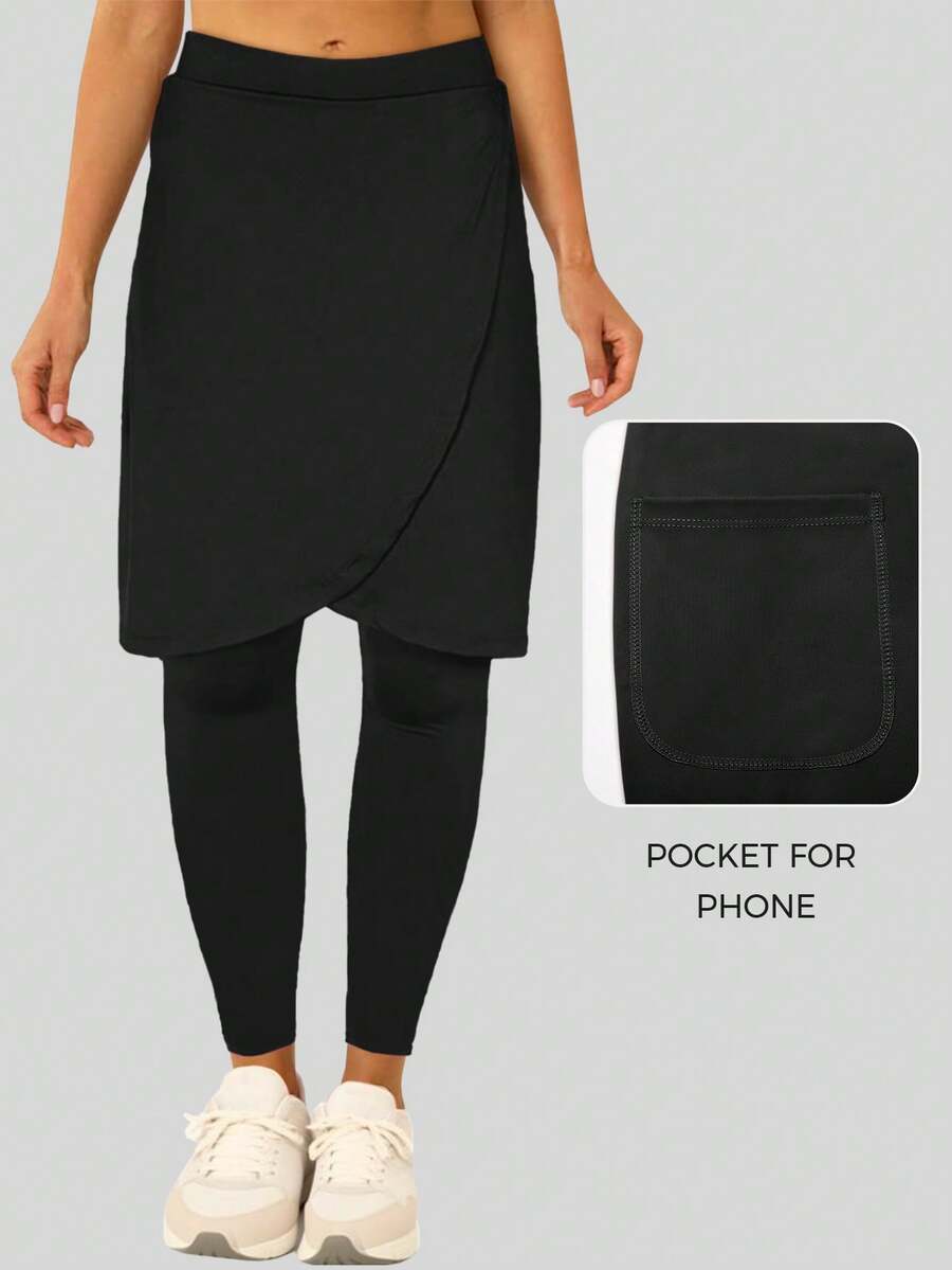 Fisoew Women's Tennis Skirt With Built-In Shorts - Knee Length Athletic Skort With Pockets, Gym Workout Golf Skirt, Y2K Sporty Aesthetic, Clean Girl Tennis Core, Squat Proof Skorts, Hot Girl Summer, Plus Size Available - 黑色 - 查看 1