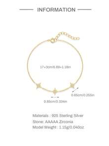 1PC 925 Sterling Silver Fashion Eight-Pointed Star Bracelet Fine Jewelry Suitable For Women Daily Party Anniversary Wear - Gold - View 4