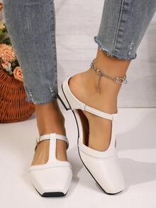 Classic Retro Solid Color Buckle PU Leather Slip-On Shoes, Suitable For Beach, Wedding, Party, Office, Indoor & Outdoor, Spring/Summer - Beige - View 7
