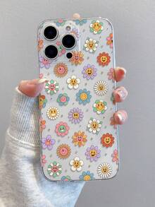 1pc Floral Print Pattern Transparent Soft TPU Shockproof Anti-Scratch Anti-Fingerprint Phone Case, Precise Camera Cutout Compatible With Samsung, Apple, Nothing, Pixel, INFINIX, Redmi - Multicolor - View 4