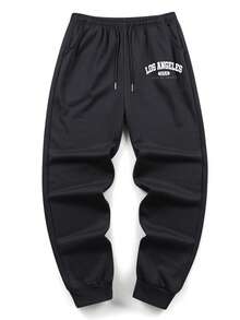 2 Packs Men'S Casual Print Cuffed Sweatpants, 100% Polyester Knit Fabric, Slight Stretch, Regular Fit, Four Seasons Sports Pants For Running & Weekend, Letter Print Design, 250gsm Spring - Multicolor - View 3