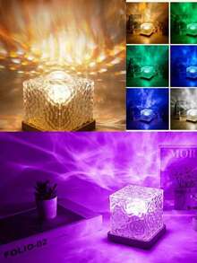 1pc Square Bedroom Night Light - USB Powered With Remote Control, 16 Color Changing, Adjustable Aurora Lighting, Colorful Water Wave Ripple Ambiance Lamp, Cozy & Romantic Bedside Crystal Lamp Decor - Multi-color light - View 6