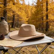 Mens Wide Brim Fedora Hats Womens Suede Western Hat With Belt Solid Color Vintage Panama Hat For Adults - 淺灰色 - 查看 3