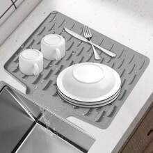 Alfombrilla de Silicona para Secar Cubiertos, Alfombrilla Antideslizante para el Desage del Fregadero de la Cocina, Alfombrilla Impermeable para Secar Resistente al Calor Blanquecino, 40x 33.5 - Blanquecino + 40 x 33.5 cm - Ver 7