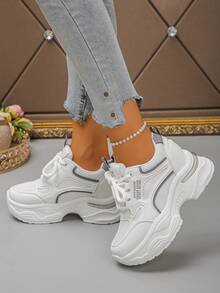 Comfortable Thick-Soled Platform Sneakers For Women - White - View 4