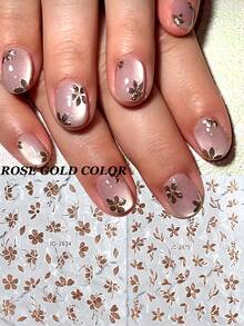 4/2pcs Gold & Rose Gold Petal Leaf Pattern Nail Art Stickers - Adorable & Charming Spring/Summer Nail Decals, Self-Adhesive Nail Stickers, DIY Nail Salon Accessories, Nail Art Supplies - Multicolor - View 13