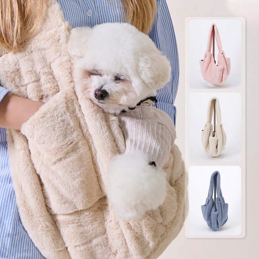 1 pieza Bolso transportador de mascota de peluche de conejo, bolso de hombro portátil, conveniente para exteriores, bolso de mascota de unicolor y de moda