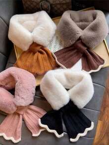 1件装女士针织蓬松围脖，鱼尾垂坠设计，保暖颈巾，理想的冬季配饰 - 彩色 - 查看 2