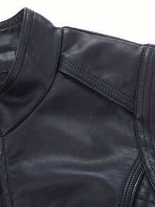 Women's PU Leather Jacket - Elegant Minimalist, With Belt, Pockets, Zipper, Suitable For Autumn, Winter, Spring - Black - View 6