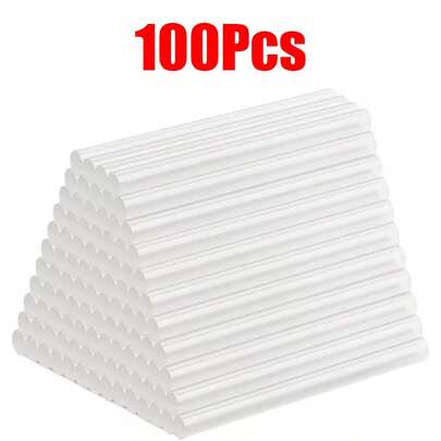 100 st. mini supertransparenta limstift, transparent smältlim, släta och klara, luktfria, starkt lim, kompatibla med de flesta limpistoler, lämpliga för gör-det-själv, konst, hantverk, tätning, träbearbetning, plast, tyg, keramik etc. Produktens arbetstid kan ha ett fel på 5 %.
