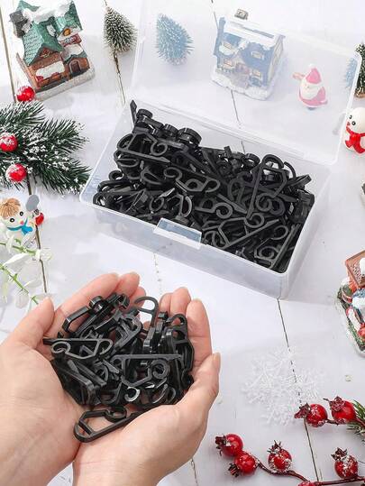 10pcs/Set Outdoor Eaves Hanging Hooks, Plastic Seasonal Wind & Rain Resistant Clips For Holiday Fence Hanging, Suitable For Christmas Roof Tree Outdoor String Lights (Black)
