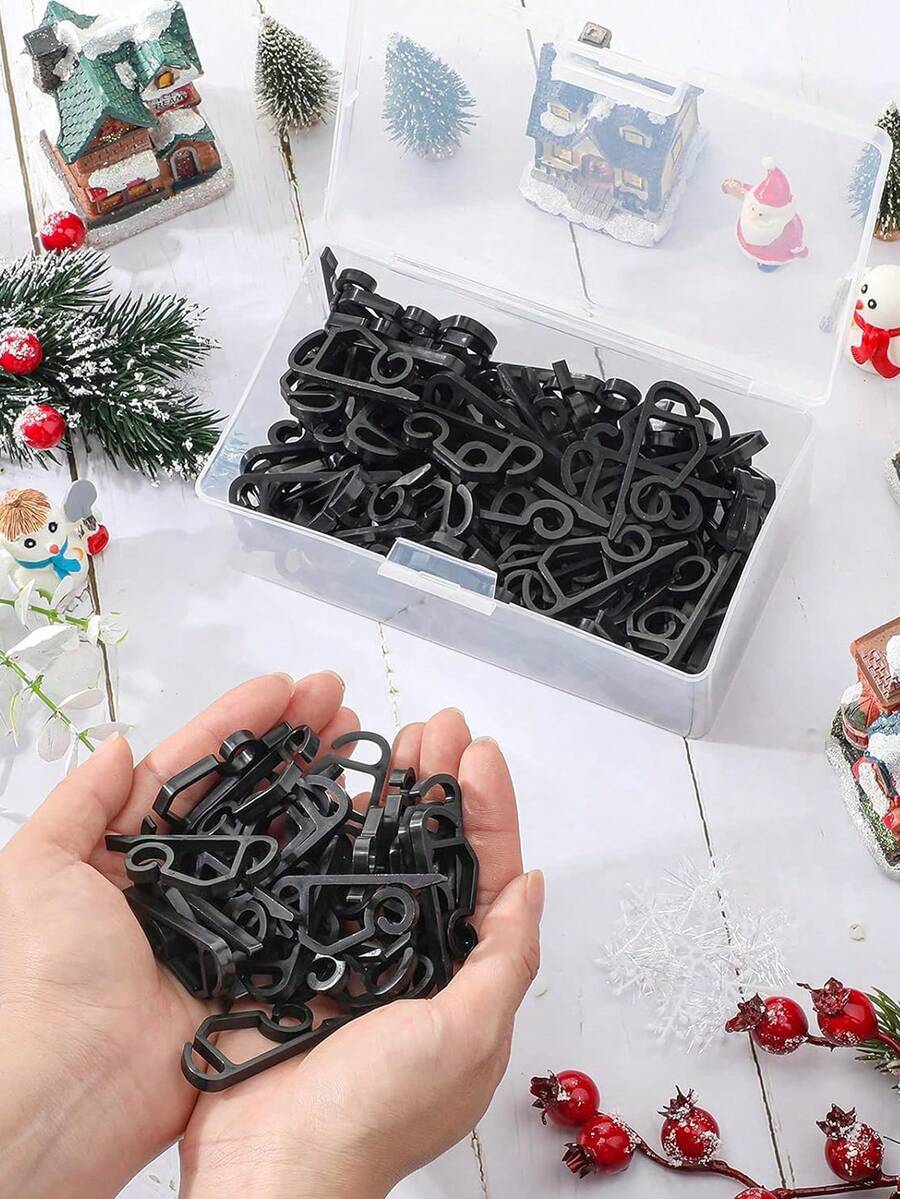 10pcs/Set Outdoor Eaves Hanging Hooks, Plastic Seasonal Wind & Rain Resistant Clips For Holiday Fence Hanging, Suitable For Christmas Roof Tree Outdoor String Lights (Black)