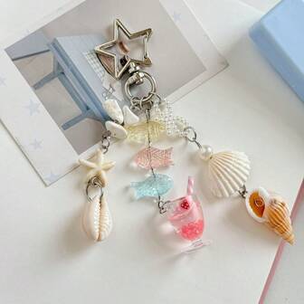 1pc Pearl & Natural Shell Beaded Gradient Chain Strap, Beach Vacation Style, Suitable For Summer Travel, Beach Party, Graduation Gift, Daily Electronics Decor, Seasonal Ocean Theme Accessory