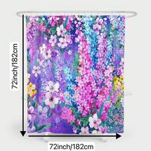 1pc Spring Floral Flower Branch Shower Curtain, Purple 100% Polyester Digital Printed Shower Curtain With 12 Plastic Hooks, 72*72inch - Purple - View 6