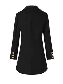 Women's Wool-Like Fabric Overcoat With Peak Lapels And Double Button Detail Long Sleeve Regular Fit Jacket, Casual For Autumn/Winter Black - Black - View 7